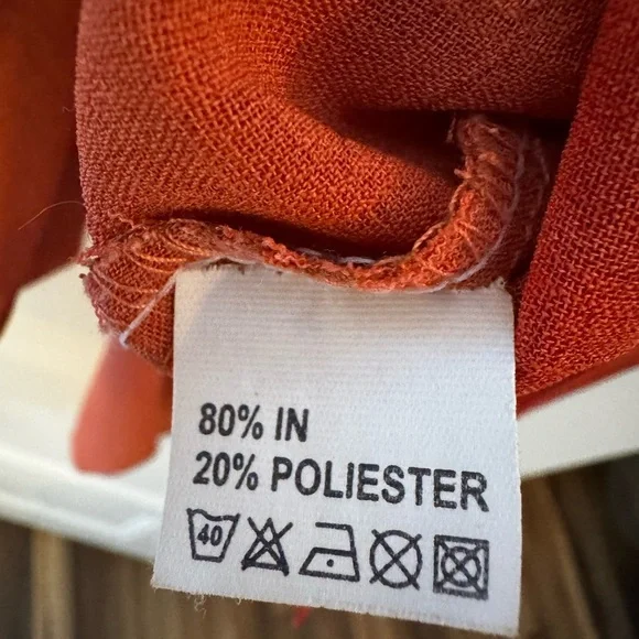 90s LINEN Terracotta/Rust Fairycore/Boho Bell Sleeve Top Rushed fringe XS/S/M - Picture 8 of 8